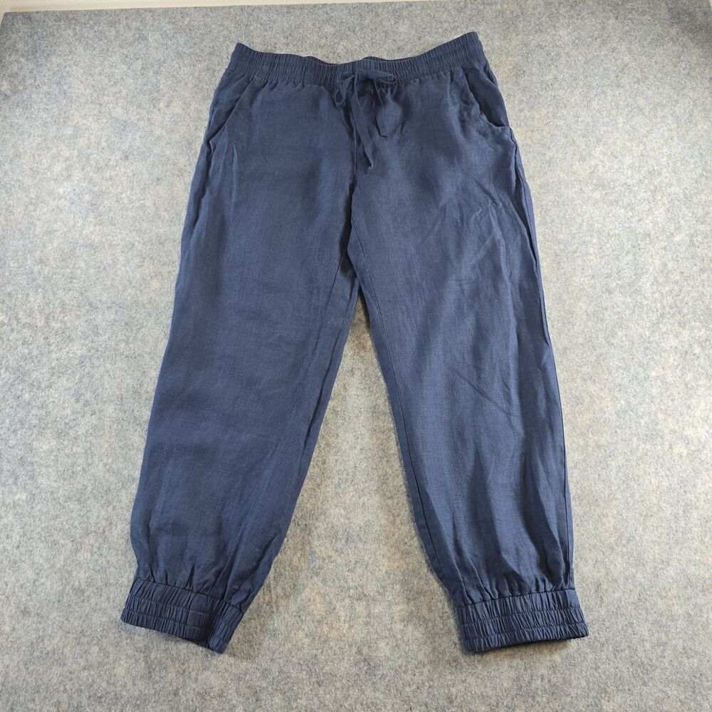 Cloth & Stone Women's 100% Linen Drawstring Jogger Pants Size Medium Slate Blue